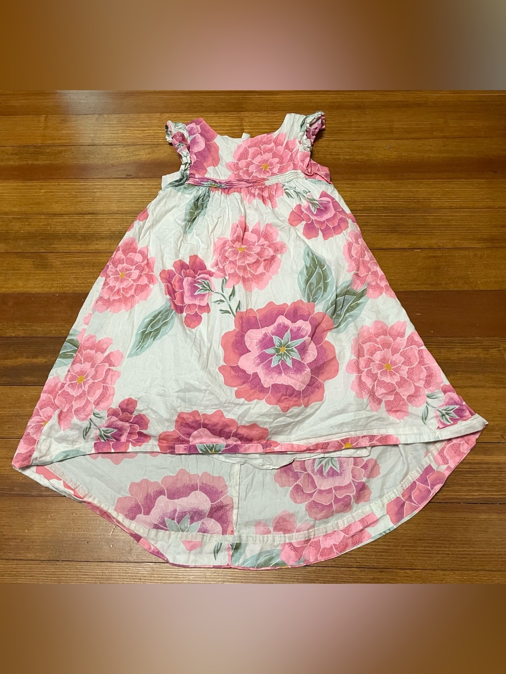 Tea Collection Pink & White Cotton Cassie Floral High Low Hem Dress - Size 8